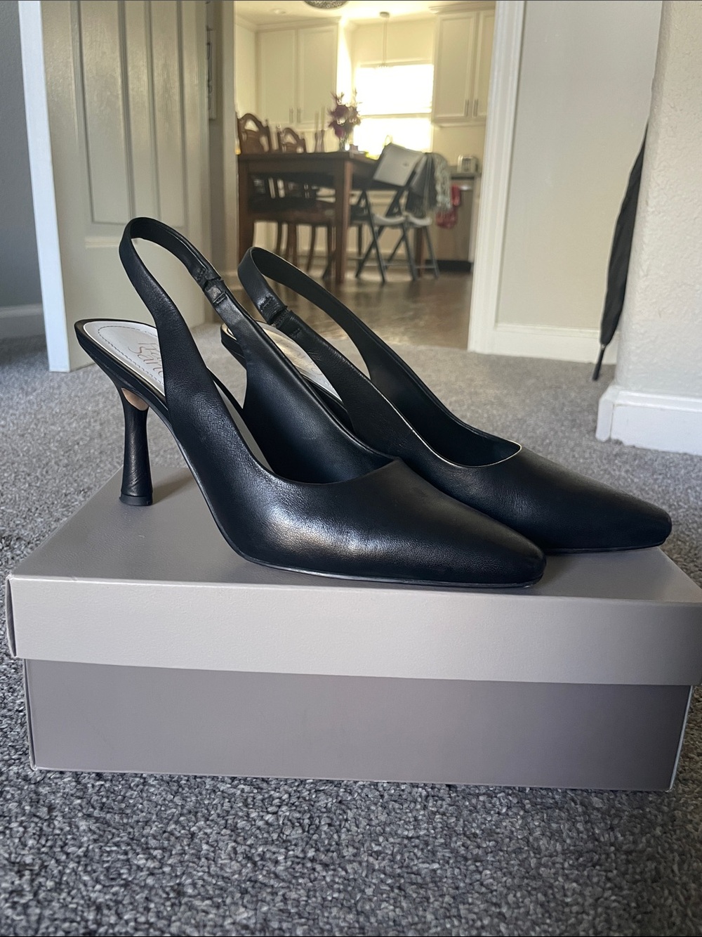 Franco Sarto Black Leather Slingback Heels